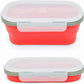 1000ml Collapsible Bento Lunch Box - Silicone Food Storage Container, Foldable Food Container with 2-in-1 Spoon Spork and Airtight Lid, Microwave Safe, Red