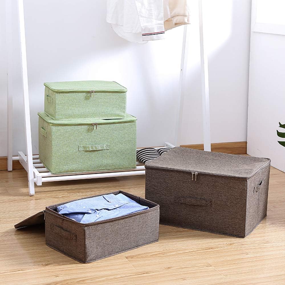 ANMINY 2PCS Storage Bins with Zipper Lids 51.9 Qt Lidded Fabric Storage Boxes Baskets Cubes with Handles Collapsible Washable Cotton Linen Closet Shelf Clothes Organizer - Coffee, Extra Large