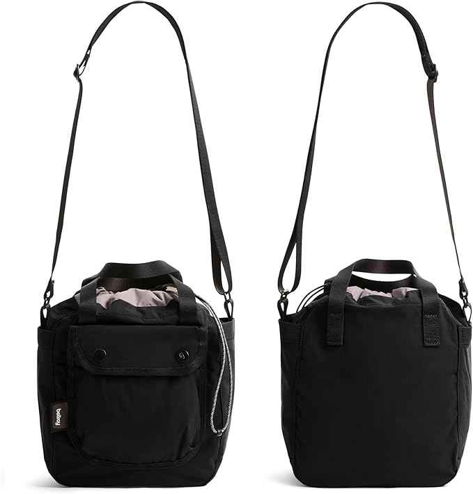 Bellroy Cinch Bucket Bag (compact 9 liter lightweight crossbody bag with external organization, internal zip pocket, adjustable shoulder strap, and adapts to be carried three ways) - Black