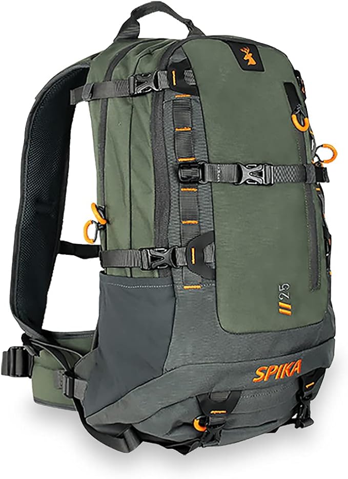 SPIKA Hunting Backpacks for Men, 25L Green Hunting Day Pack with Water Bladder, Removable Waist Belt, Rifle Holder, Internal Ammo Storage and Rain Cover