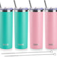 koodee 20 oz Stainless Steel Skinny Tumbler(4 Pack) Double Wall Insulated Water Tumbler Cup with Lids, Straws and Straw Brushe（Teal/2 Pack, Pink/2 Pack）