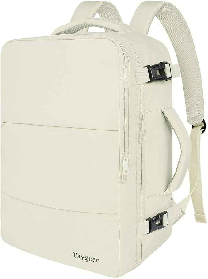 Taygeer Large Travel Backpack, 17 inch Laptop Backpack for Women, Airline Approved Personal Item Mochila, 40l Lightweight Luggage Carryon Work Bag for friend and Ladies Business Travel Hiking, Beige