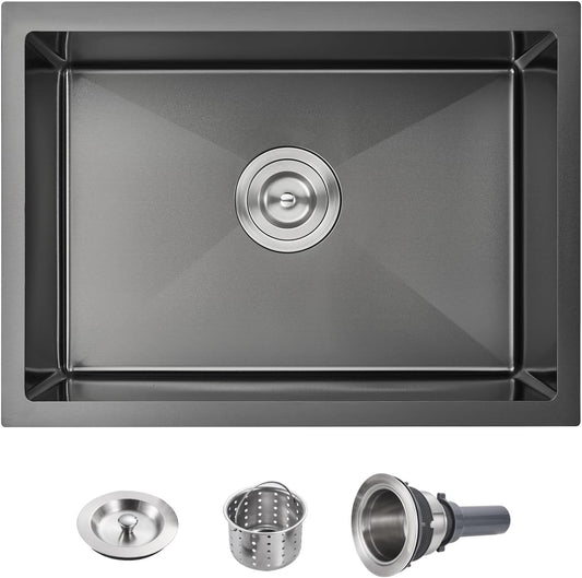 POPFLY 23×18 Inch Undermounter Kitchen Sink, 18 Gauge Stainless Steel Handmade Single Bowl Outdoor Small Rv Sink 9 Inch Deep Black Bar Prep Sink
