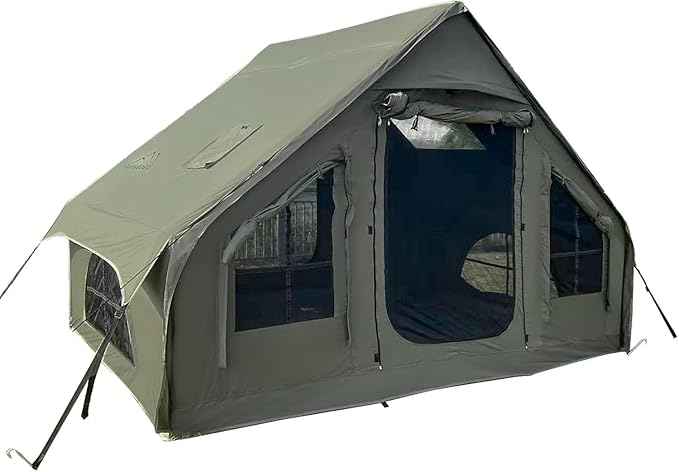 Cotton Inflatable Camping Tent, 2-4 Person, Windproof Glamping Design with Skylight, Instant Setup (2~4person(10.2'L X 8'W X 7'H)-Green)