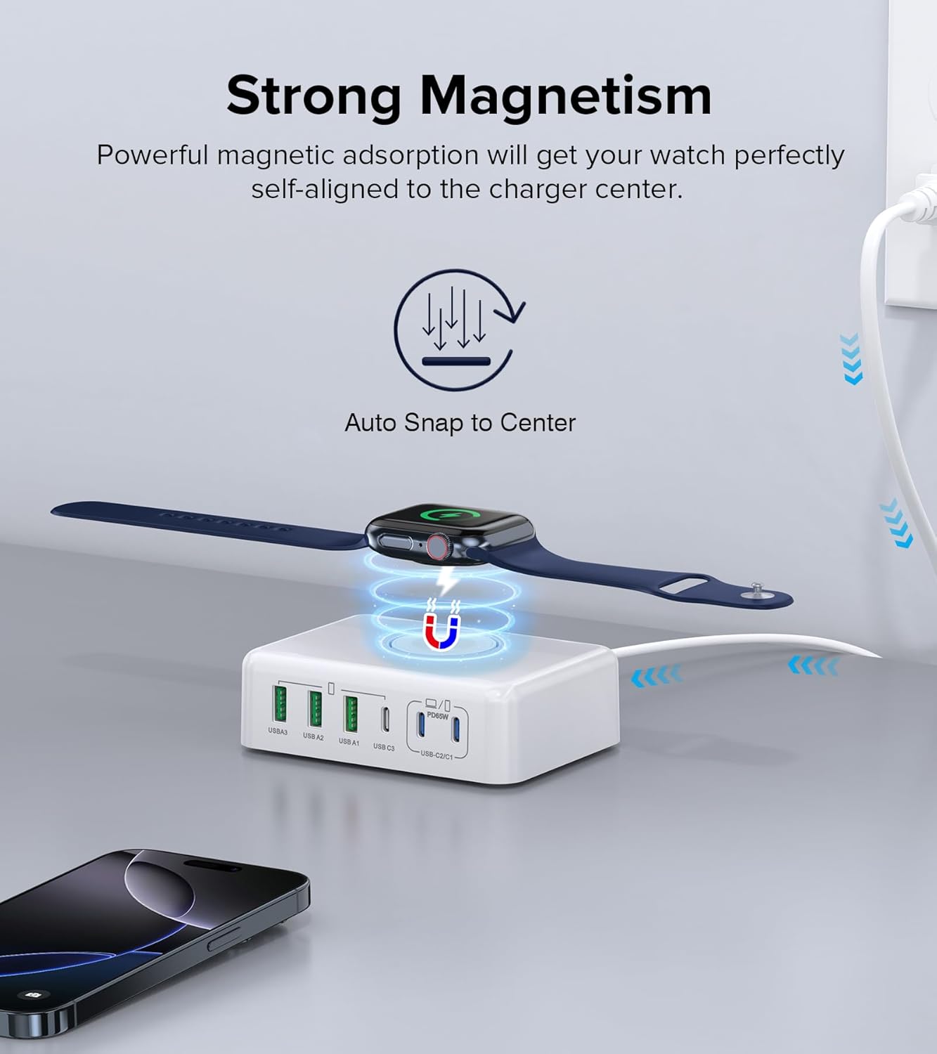 170W USB C Charging Station Block, Travel Charger for Multiple Devices, USB C Charger Plug for iPhone 16 15 14 13 12 Series, Apple Watch Ultra SE 10 9 8 7 6 5 4 3 2, AirPods, MacBook Pro Air, iPad - Roamly