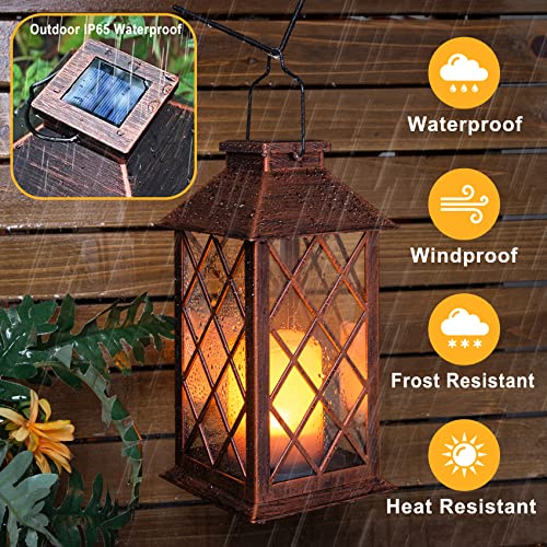 2 Pack] TAKE ME 14" Solar Lantern Outdoor Garden Hanging Lantern Waterproof LED Flickering Flameless Candle Mission Lights for Table (2 Count)