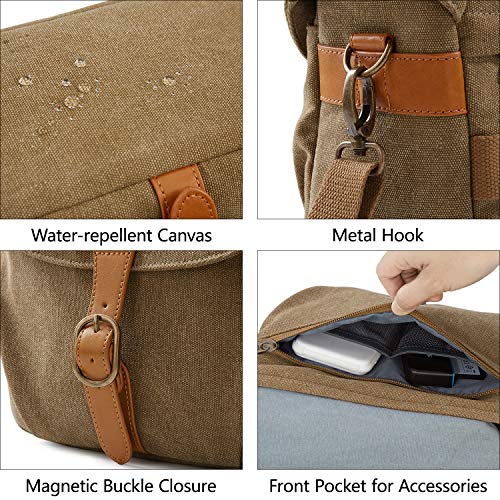 Canvas Crossbody Camera Bag with Rain Cover for Women Men