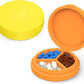 2 Pack Small Pill Box,3 Compartment Round Silicone Travel Pill Box for Purse Pocket, Waterproof Portable Compact Medicine Holder for Vitamin, Cod Liver Oil, Supplement(Orange+Yellow)