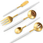 Matte White Gold Serving Silverware Set, 5-Piece Round Shared Utensils Set of Stainless Steel, Hostess Flatware Serving Set, Satin Finish, Dishwasher Safe