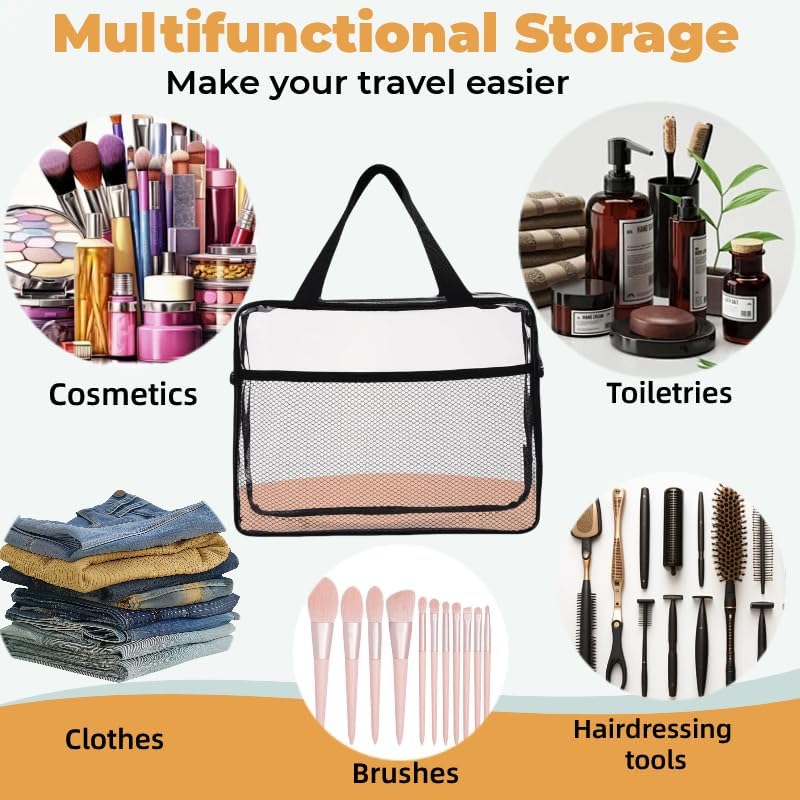 XEWEA 2PCS Large TSA Approved Clear Travel Toiletry Bags for Men Women, Transparent Makeup Cosmetic Bag with Handle,Waterproof PVC Quart Organizer Storage Pouch for Toiletries Airline Essential, Balck - Roamly