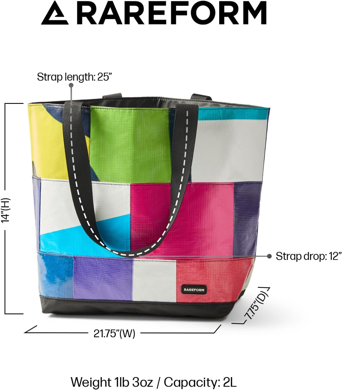 Rareform Large Zippered Blake Tote Bag | One-of-a-Kind, Water-Resistant, Recycled Billboard Vinyl | Color and Pattern Vary - Roamly