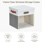 Fabric Storage Cubes with Clear Windows and Lids, 11'' Foldable Storage Bins with 3 Handles, Decorative Storage Boxes for Home, Bedroom, Closet, Office (Gray & White)