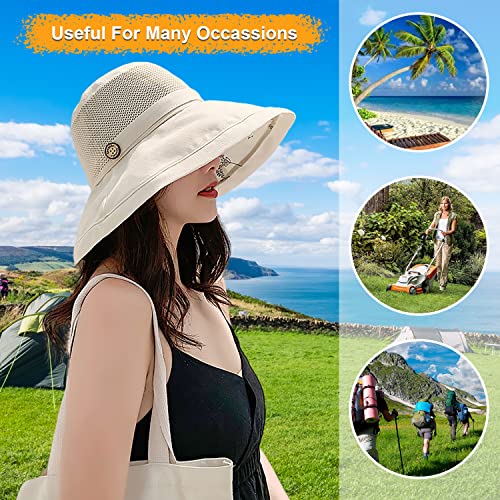 Women Mesh Crown Wide Brim Sun Hats Floppy Summer UV Protection UPF Hat for Beach Hiking Garden Travel Lawn Work Chin Strap