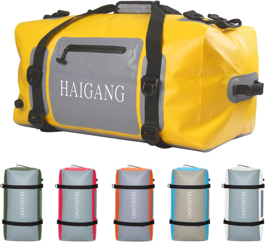 110L Waterproof Duffel Bag Heavy Duty Dry Bag Outdoors Large Storage Sack Zipper Marine Duffle Motorcycle Luggage,Strap Adjustable for Kayaking,Boating,Camping,Beach Rafting Fishing Yellow - Roamly