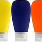 Travel Bottles for Toiletries, TSA Approved 3oz Leak Proof Silicone Refillable Squeeze Travel Size Containers BPA Free for Cleansers, Lotions, Shampoo 3pk (Orange-Blue-Yellow).