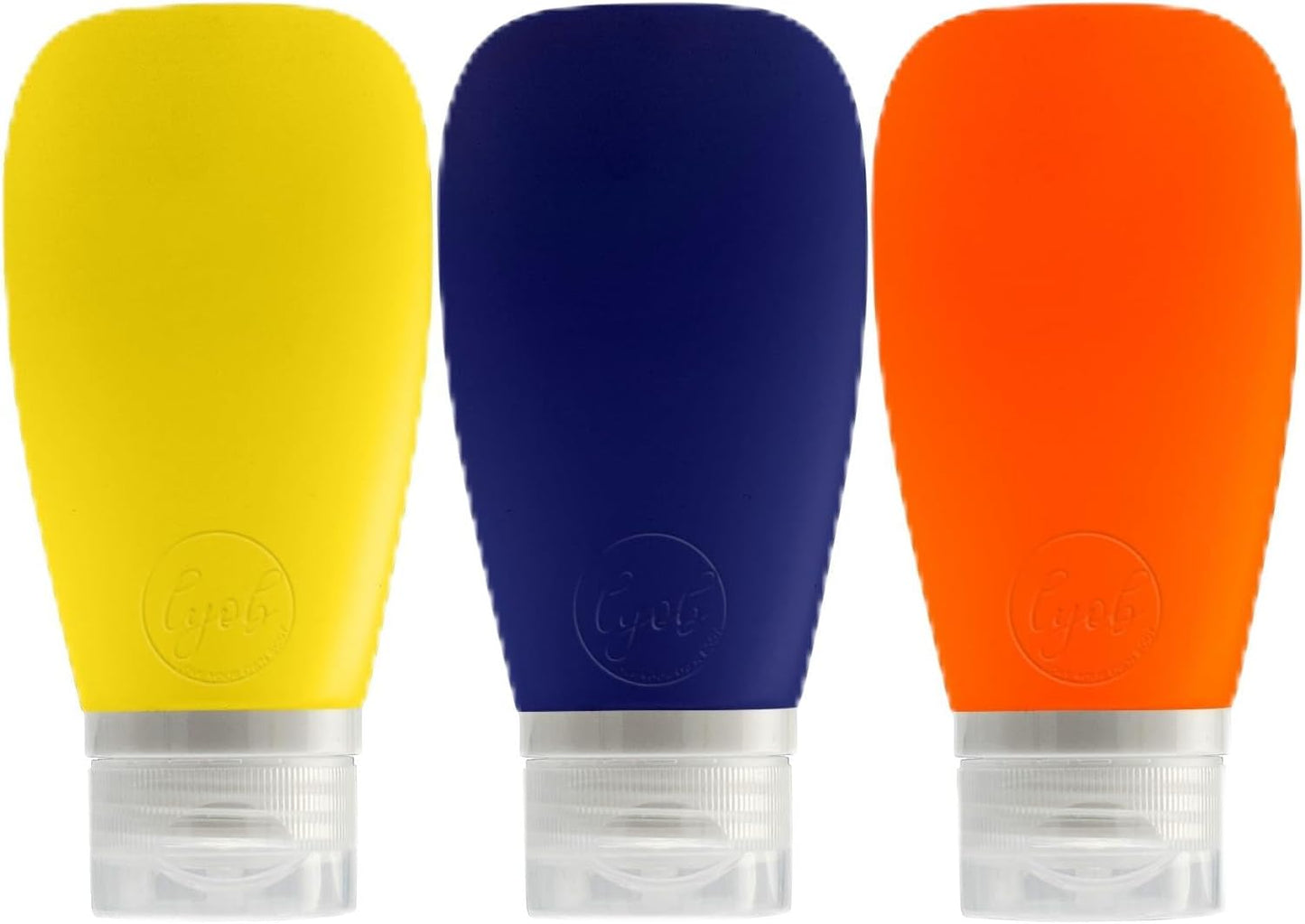 Travel Bottles for Toiletries, TSA Approved 3oz Leak Proof Silicone Refillable Squeeze Travel Size Containers BPA Free for Cleansers, Lotions, Shampoo 3pk (Orange-Blue-Yellow).