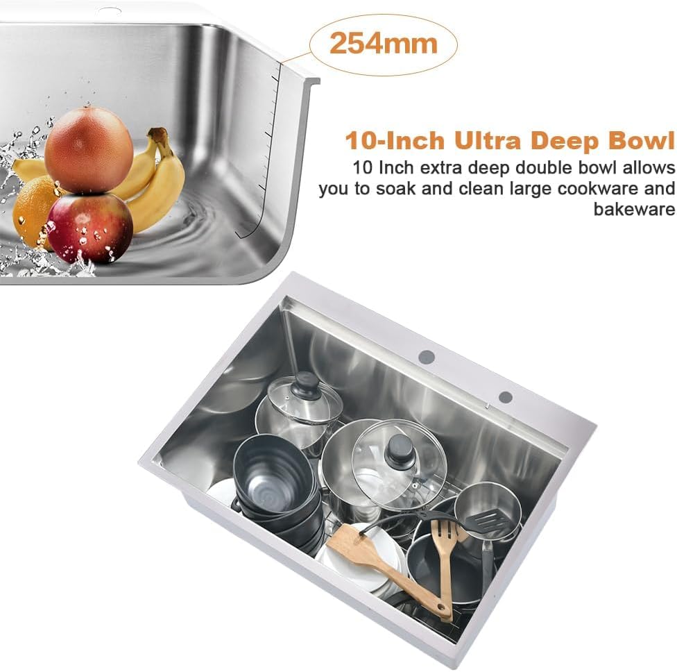 33x19 Drop In Kitchen Sink Stainless Steel Workstation Sink