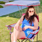 ALPHA CAMP Heavy Duty Canopy Camping Chair, 350 lbs Capacity Oversized Folding Chair with Adjustable Sunshade, Portable Sunshade Chair with Cup Holder for Beach, Fishing, Outdoor