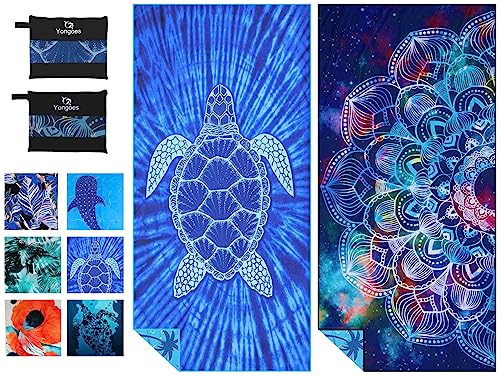 2 Pack Microfiber Beach Towels Oversized 71x32 Turtle Mandala (2 Count)