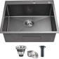 POPFLY 25 Inch Drop In Kitchen Sink, 25x18 Black Stainless Steel Top mount Workstation Sink, 9 Inch Deep 18 Gauge Stainless Steel Single Bowl 2 Holes Utility Sinks
