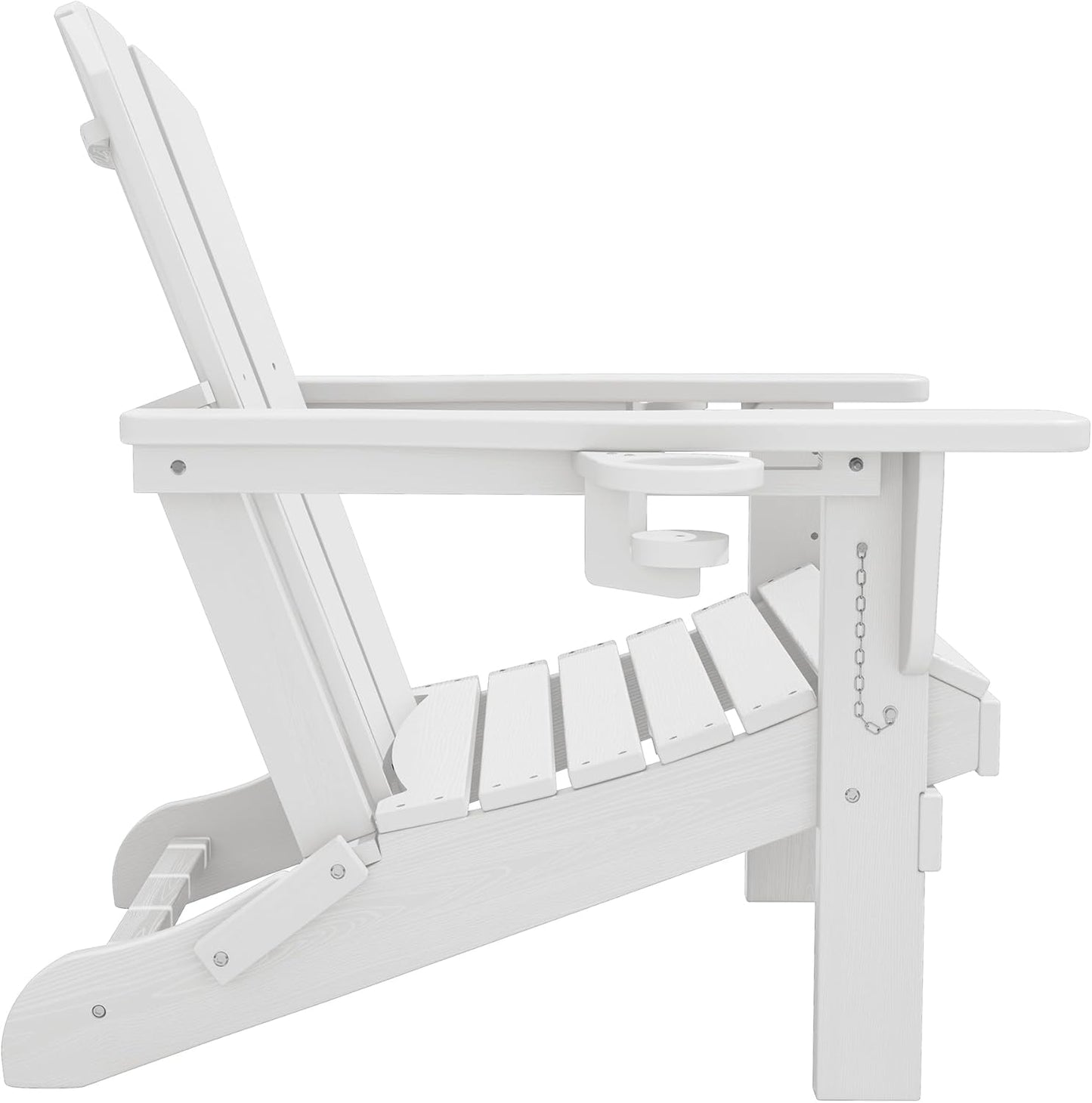 SERWALL Folding Adirondack Chair, Dual Cup Holders & All-Weather HDPE, Wood-Like Patio Chair for Backyard, Camping，Pool & Fire Pit- White