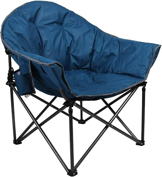 ALPHA CAMP Oversized Camping Chairs Padded Moon Round Chair Saucer Recliner with Folding Cup Holder and Carry Bag