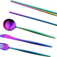 Gugrida Reusable Travel Utensils, 7 Piece Portable 304 Stainless Steel including Knife Fork Spoon Chopsticks Cleaning Brush Straws Portable Pouch, Eco-friendly Camping Silverware Set, Dishwasher Safe