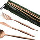 Gugrida Reusable Travel Utensils, 7 Piece Portable 304 Stainless Steel including Knife Fork Spoon Chopsticks Cleaning Brush Straws Portable Pouch, Eco-friendly Camping Silverware Set, Dishwasher Safe