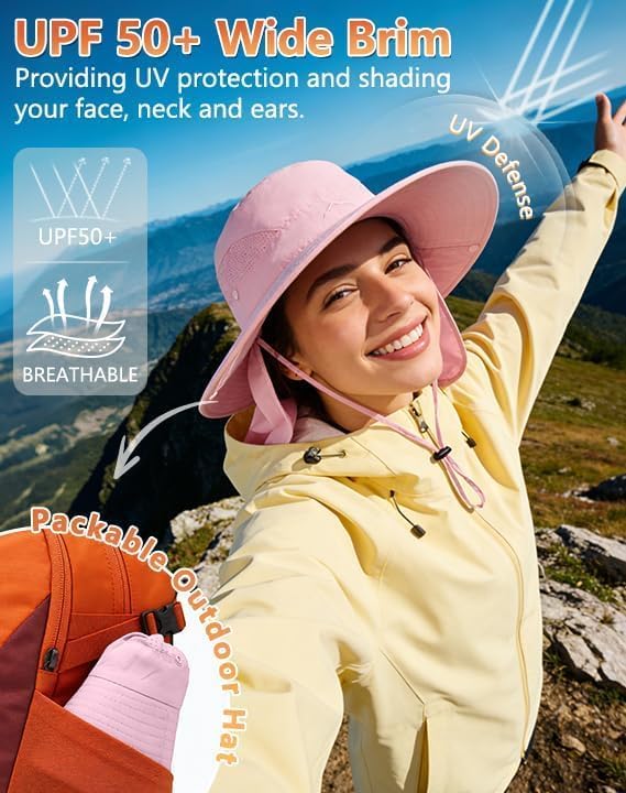 UPF 50+ Wide Brim Sun Hat with Neck Flap