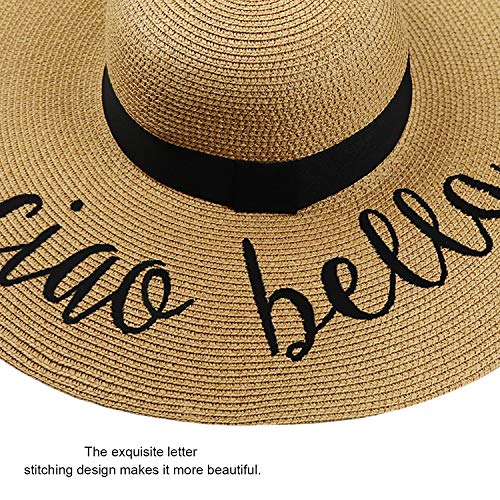 Big Straw Sun Hats for Women Floppy Foldable Roll up Beach Cap Sun Hat UPF 50+ Vacation Honeymoon Embroidered Hat