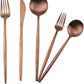 Matte Rose Gold Silverware Set,Gugrida 5-Piece 18/10 Stainless Steel Satin Finish Flatware Set,Kitchen Utensil Set,Tableware Travel Cutlery Set for Camping Office or School Lunch, Dishwasher Safe