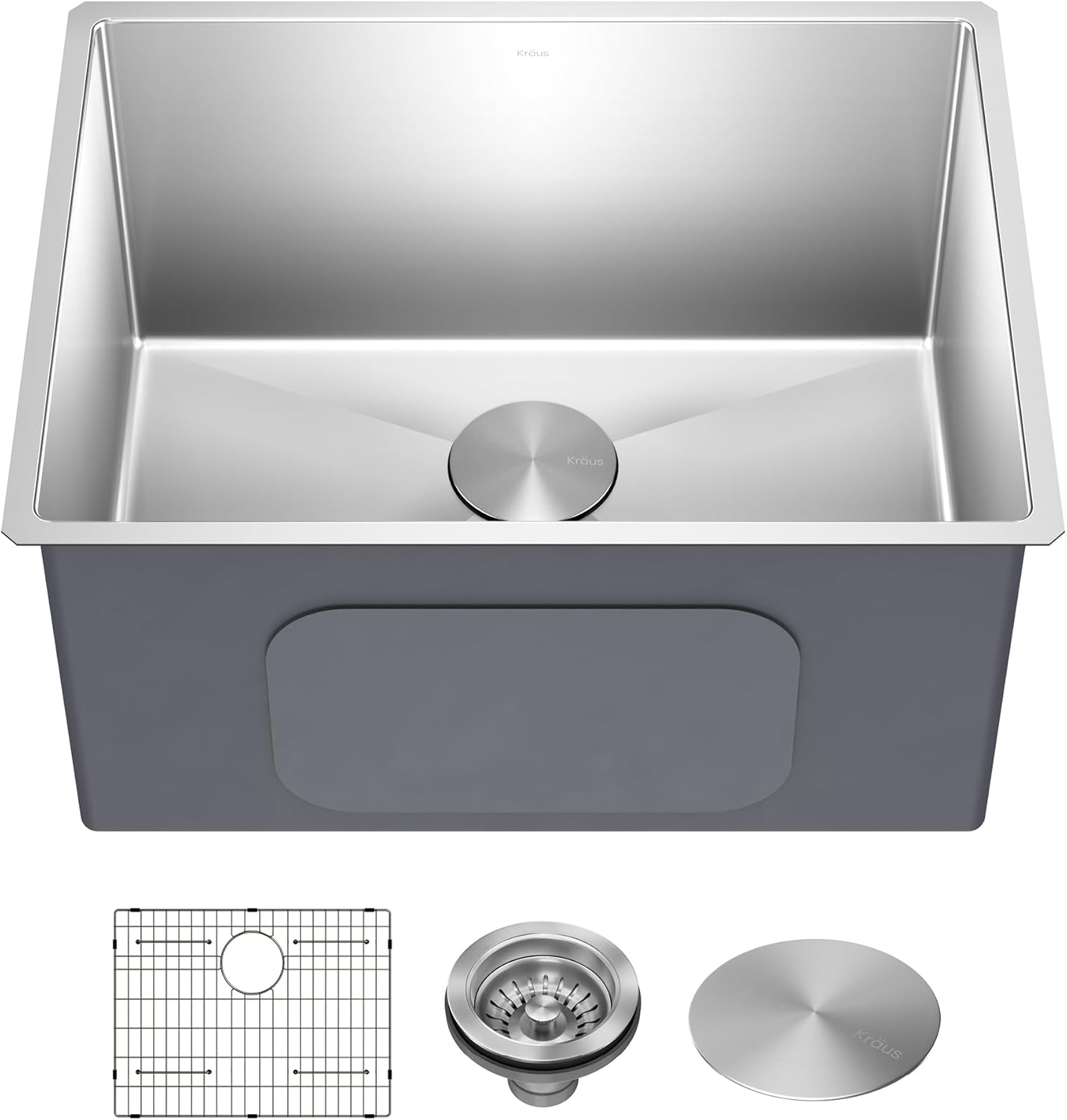 Kraus KHU101-24L Standart PRO 24-inch Undermount 16 Gauge Single Bowl Laundry and Utility Sink, 24 Inch, Tight Radius
