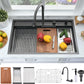 33 Inch Black Waterfall Kitchen Sink Workstation -Bokaiya 33x19 Drop In Kitchen Sink with Faucet Black Stainless Steel Waterfall Sink 16 Gauge Single Bowl Modern Kitchen Sinks with Cutting Board