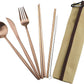 Gugrida Reusable Travel Utensils, 7 Piece Portable 304 Stainless Steel including Knife Fork Spoon Chopsticks Cleaning Brush Straws Portable Pouch, Eco-friendly Camping Silverware Set, Dishwasher Safe