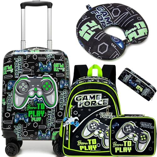 Kid’s Luggage Set 5 Piece Suitcase Set 16’’ Hardside Luggage with Spinner Wheels Girls Boys Carry on Luggage Travel Rolling Luggage Airline Approved (5 Count)
