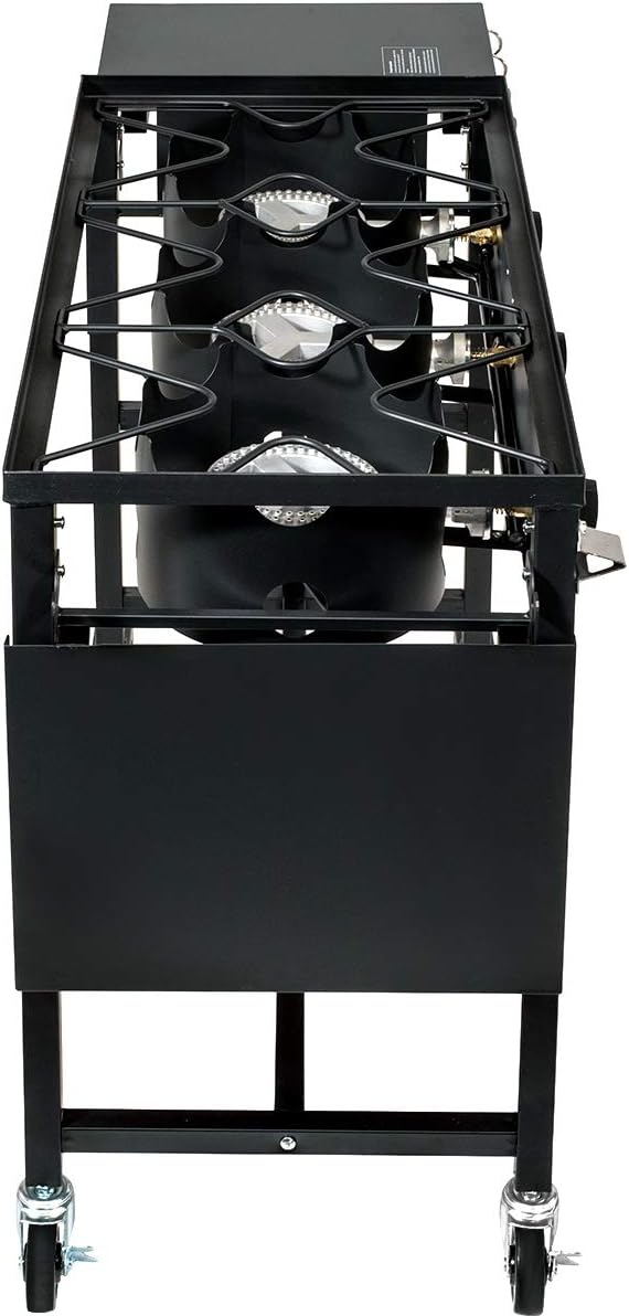 Barton Portable Propane 87,000-BTU Triple-Burner Outdoor Camp Stove Side Table Patio Cooking Wheel w/Regulator 4 Hook Utensil Holder