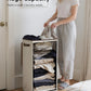 SOLEDI Slim Laundry Hamper with Lid, Narrow Laundry Basket with Removable Bags, Dirty Clothes Hamper with handle, Small Hamper perfect for Laundry room, Bathroom, Bedroom, Small spaces. 70L Beige