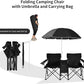 Goplus Double Camping Chair with Umbrella, Folding Loveseat Chairs w/Canopy Shade, Carrying Bag, Table, Cup Holder, Portable Beach Chairs Outdoor Picnic Patio (Black)