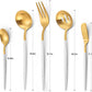 Matte White Gold Serving Silverware Set, 5-Piece Round Shared Utensils Set of Stainless Steel, Hostess Flatware Serving Set, Satin Finish, Dishwasher Safe