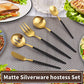 Matte Black Gold Serving Silverware Set