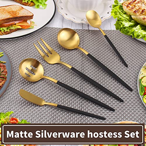 Matte Black Gold Serving Silverware Set