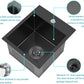ARTLINE 15 x 15 Inch Black Drop in Bar Sink, Stainless Steel Single Bowl Kitchen Sink, Small Topmount 9 Inch Deep Wet Bar sink for Outdoor Prep RV Yard Laundry Utility with Dish Grid & Drain