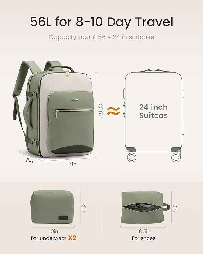 LOVEVOOK 56L Travel Backpack for Women & Men, Airline Approved Carry On Luggage with 3 Packing Cubes, TSA Overnight Bags, Waterproof Personal Item Bag, Weekender Essentials Backpacks fits 17" Laptop