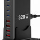 320W Fast Charging 8 Port USB C Charger Block, Multi-Device USB Charging Station Wall Desktop Charger with GaN Ⅲ Technology, USB-C Charger Adapter for MacBook/iPad/iPhone 16/Samsung Galaxy/DELL/HP