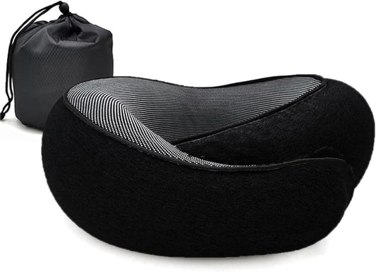RURING Travel Pillows for Airplanes, Travel Neck Pillow Travel Pillow, Neck Pillow Airplane Memory Foam 360 Degree Support Stowable Pillows for Airplanes Offices and Cars (Black)