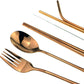 7 Pcs Portable Flatware Set, 304 Stainless Steel Cutlery Set Travel Utensils Set w/Pouch Fork Spoon Chopsticks Straws for Travel Camping Office School, Dishwasher Safe & Eco-Friendly (Rose Gold)
