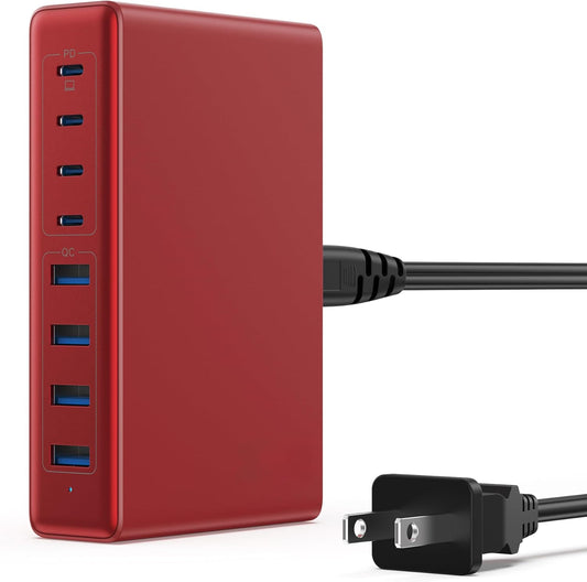 200W USB C Charger Block,GaN IV Charging Station 8 Ports,QC4.0 Fast Charging Station Hub+PD 65W USB C Laptop Charger Adapter Compatible with MacBook Air/Pro,DELL,iPhone 16/15,iPad,Steam Deck-Red - Roamly