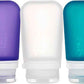 humangear GoToob+ 3-Pack (Medium) | Refillable Silicone Travel Bottle | Locking Lid | Food-Safe Material, Clear/Purple/Teal, Medium (2.5 fl.oz.; 74ml)