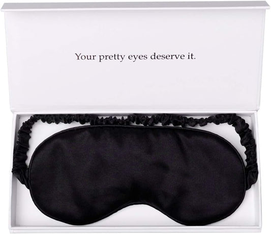 Silk Sleep Mask Light Blocking Luxury 100% Mulberry 19mm Silk Eye Mask Eye Cover Blindfold Ultra Soft Light & Comfy Anti Aging Skin Care with Travel Bag Gift Package