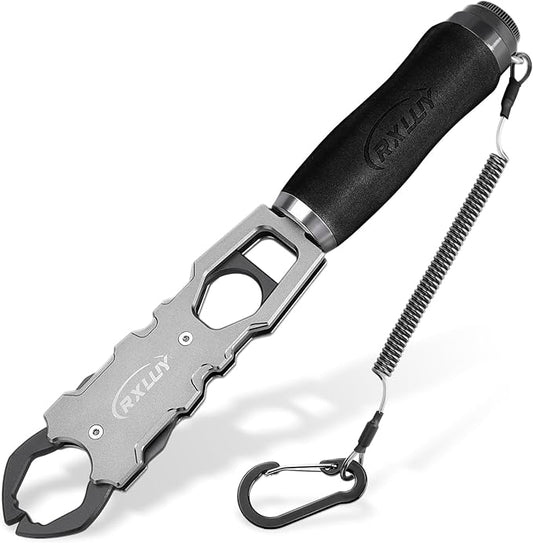 11.5" Fish Lip Gripper with Scale, Max 40lbs Scale, 360° Swivel Non-Slip Handle, Fish Grabber Control Tool for Safe, Hook Removal, Easy Catch & Release, Fishing Gifts for Men Women
